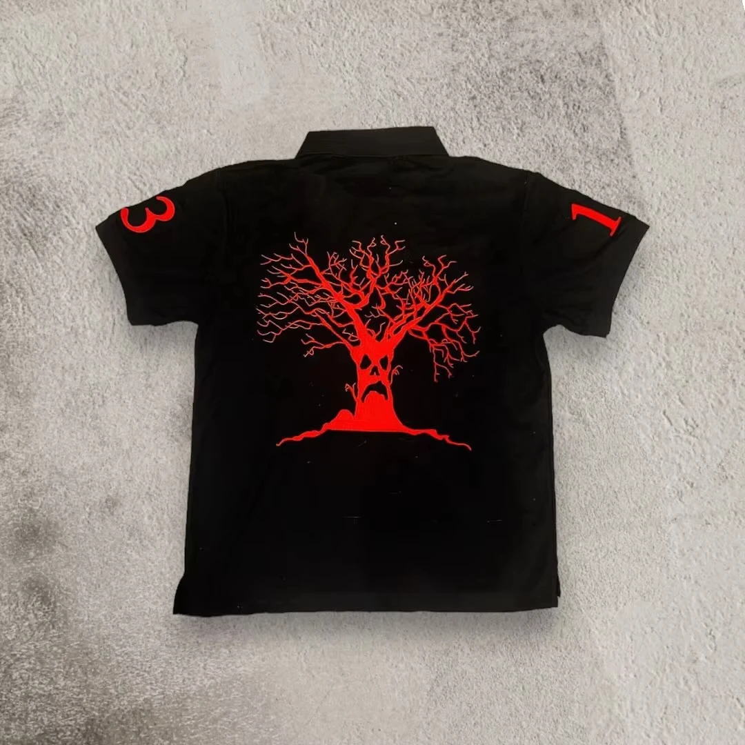 Color: WHITE, Size: M - Mens Womens Retro Hip Hop Shirts Y2K Polo Shirts T Shirt Letter Pattern Embroidered Short Sleeve Casual Shirt New Cotton Tops