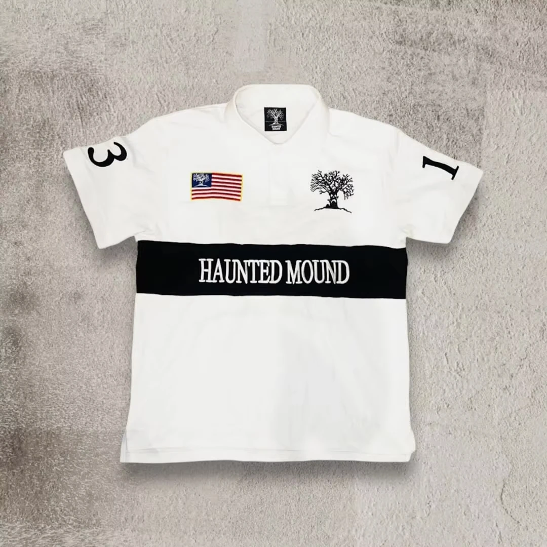 Color: WHITE, Size: M - Mens Womens Retro Hip Hop Shirts Y2K Polo Shirts T Shirt Letter Pattern Embroidered Short Sleeve Casual Shirt New Cotton Tops