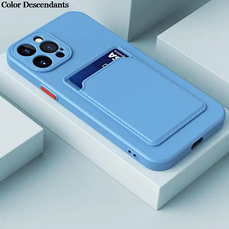 Color: SKY BLUE, Material: Plastic - Card Holder Wallet Case For Samsung Galaxy A32 A53 A33 A13 A52 5G Case on A72 A22 A12 A51 A71 Shockproof Liquid Silicone Cover