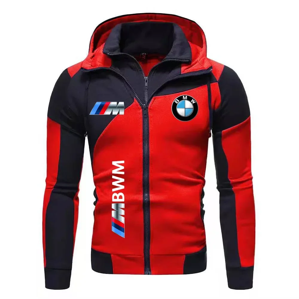 Color: Gold, Size: XL, Ships From: CHINA - Motorcycle Jacket, BMW Logo Printed Cotton Sweatshirt, Hooded Sweatshirt, BMW Logo Autumn Men's Double Zipper Cardigan Jacket ..