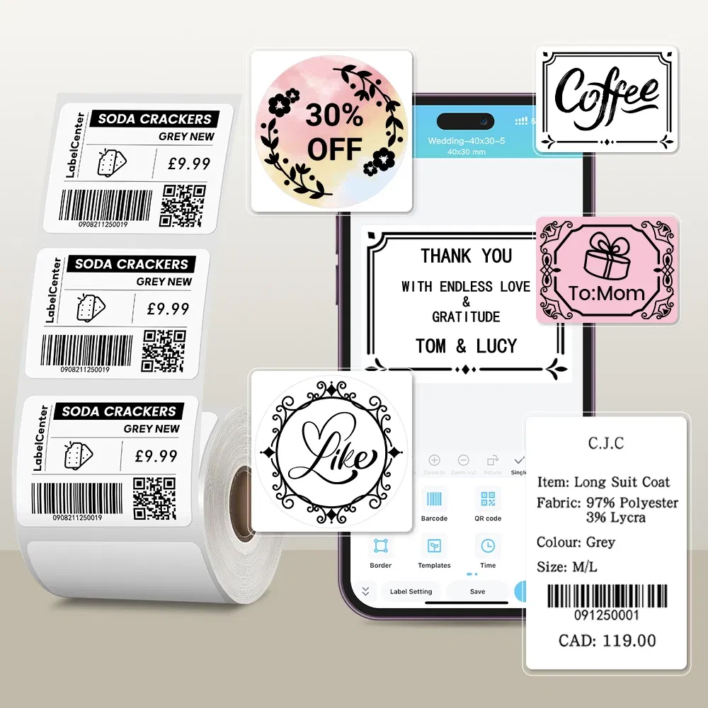 Color: Light Silver - Phomemo Label Maker Paper M110 Label Adhesive Paper White Waterproof Thermal Sticker for M110 M221 M200 M220 Portable Printer