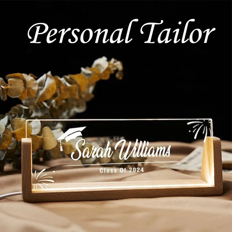 Personalized Office Desk Name Plate Customized Text Pattern Name Desktop Sign Light Festival Gift Acrylic Nameplate