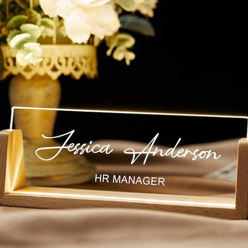 Personalized Office Desk Name Plate Customized Text Pattern Name Desktop Sign Light Festival Gift Acrylic Nameplate