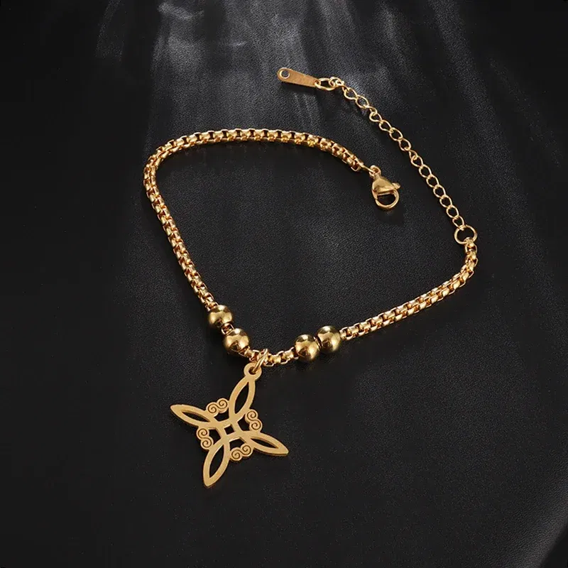 Metal color: BRASS PLATED - Witch Knot Cuff Stainless Steel Pagan Witchcraft Symbols Magic Knot Women\'s Good Luck Amulet Bracelet Celtic Knot Bracelet