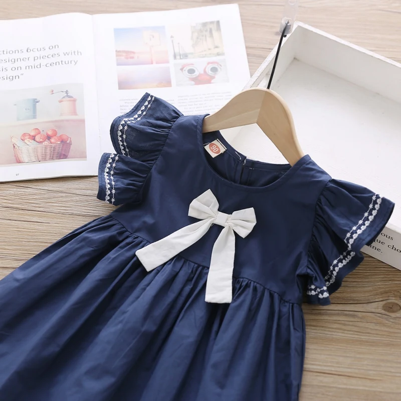 Color: WHITE, Kid Size: 3T - Summer Baby Girl Princess Dress Casual Fashion Baby Girl Flying Sleeve Bow-knot Princess Dress Kids Clothing For 1-6 Years Old