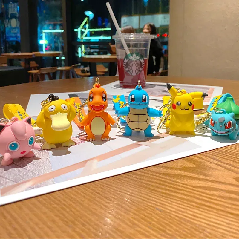 Color: Green, Size: 12cm - Pokemon Keychain Batch Pendant Pokemon Keyring Cute Pikachu Doll Bag Car Pendant for Birthday Kids Gift Toys Charm Bulk Gourd