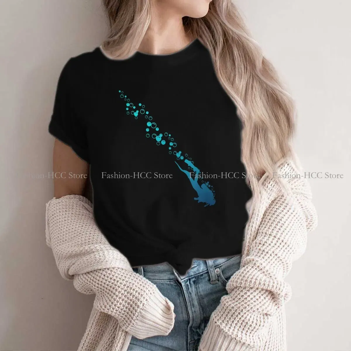 Color: WHITE, Size: L - Blue Diver Hipster Polyester TShirts Dive Scuba Diving Female Harajuku Streetwear T Shirt O Neck