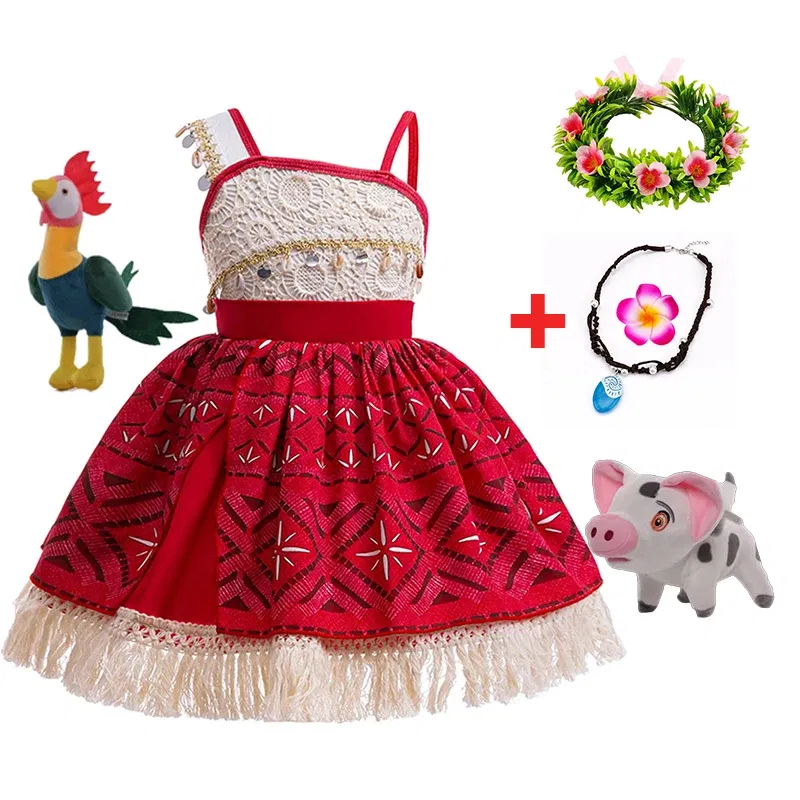 Color: Orange, Kid Size: 4T - Disney New Moana Dress Costumes Kids Girl Cosplay Toddler Movie Ocean Adventure Infant Frock Halloween Party With Chick Clothes