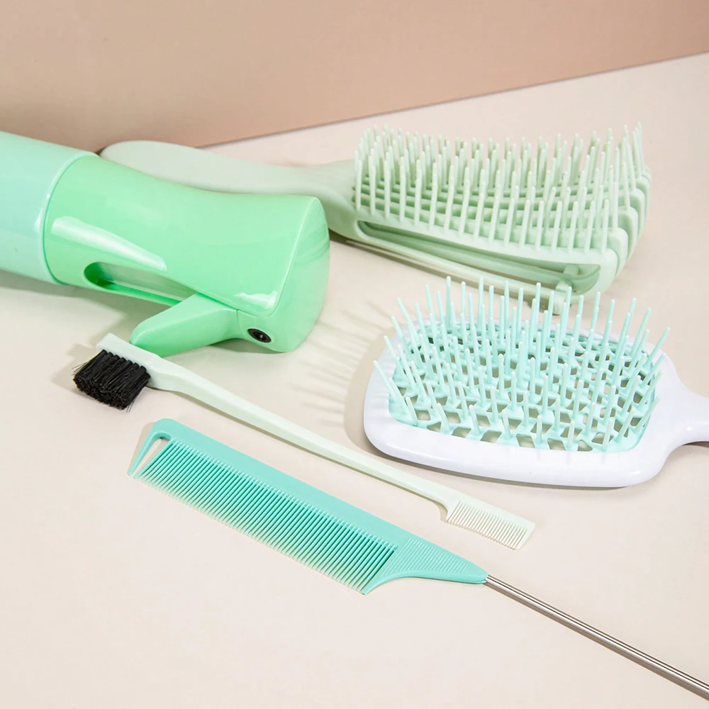 Color: Red - 5 Pcs/Set Hair Brush Detangling Brush Scalp Massage Hair Comb Green Adjust Octopus Curly Comb Women Detangle Hairbrush Salon