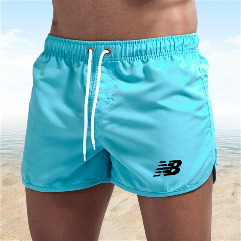 Color: Red, Size: L - Letter B Summer men's luxury beach pants clothing quick dry gym jogging sexy shorts vacation casual swimming trunks