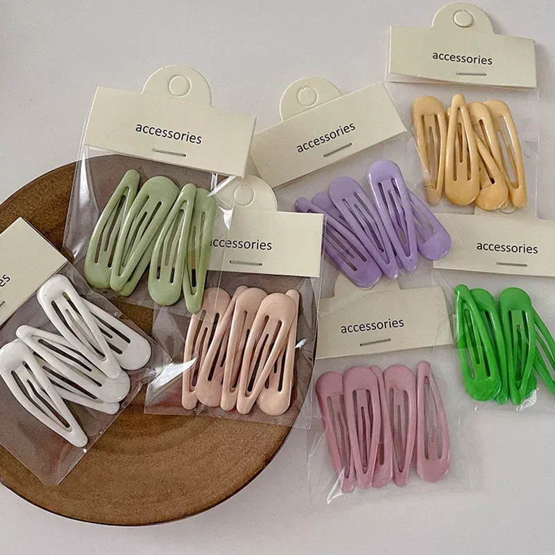 Color: PEACOCK BLUE - 5Pc Korean Snap Hairgrip Hair Clips Bangs Clip Edge Clip Waterdrop Shape BB Hairpins DIY Fashion Headwear Women Hair Accessories