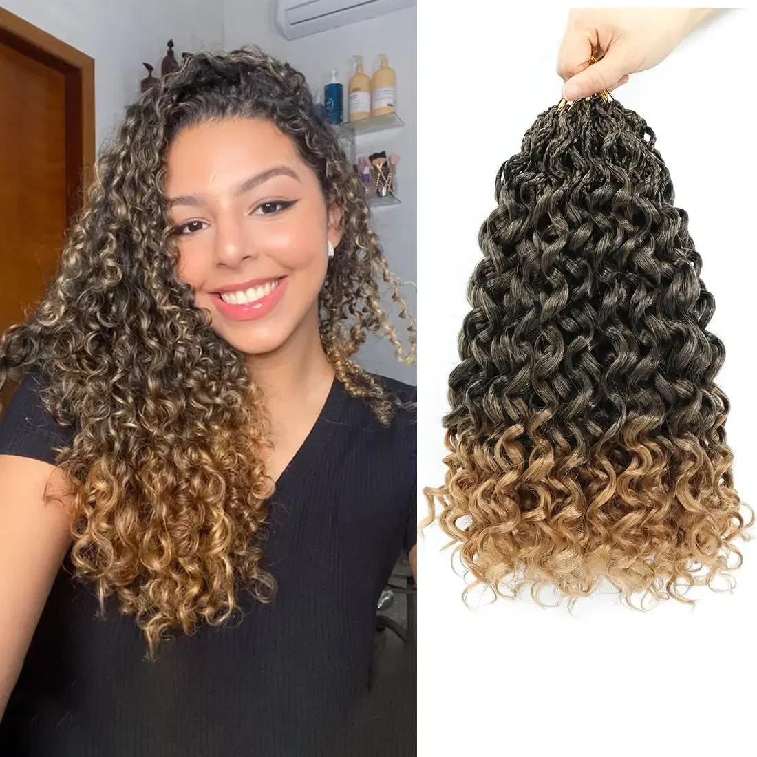 Color: T1B/27, Stretched Length: 12inches, Bulk Buy: 3Pcs/Lot - Box Gogo Curl Crochet Hair for Black Women Pre looped Short Ocean Wave Crochet Hair Water Wave Beach Curl Crochet Braiding Hair