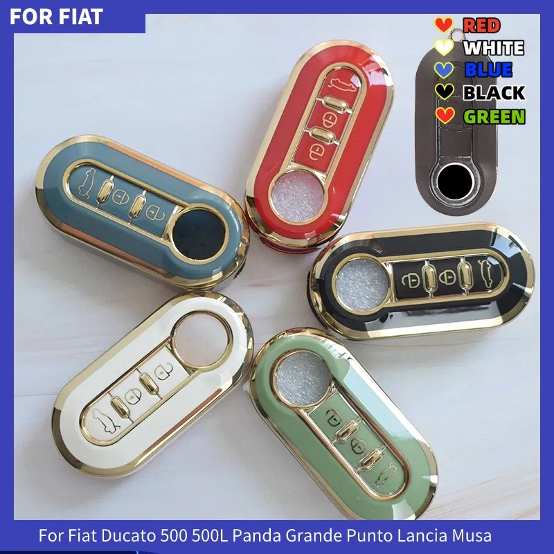 Color Name: Black - 3Buttons TPU Car Flip Key Case Cover For Fiat Ducato 500 500L Panda Grande Punto Lancia Musa Auto Shell Fob Accessories