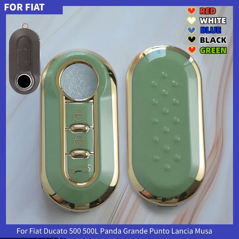 Color Name: Black - 3Buttons TPU Car Flip Key Case Cover For Fiat Ducato 500 500L Panda Grande Punto Lancia Musa Auto Shell Fob Accessories