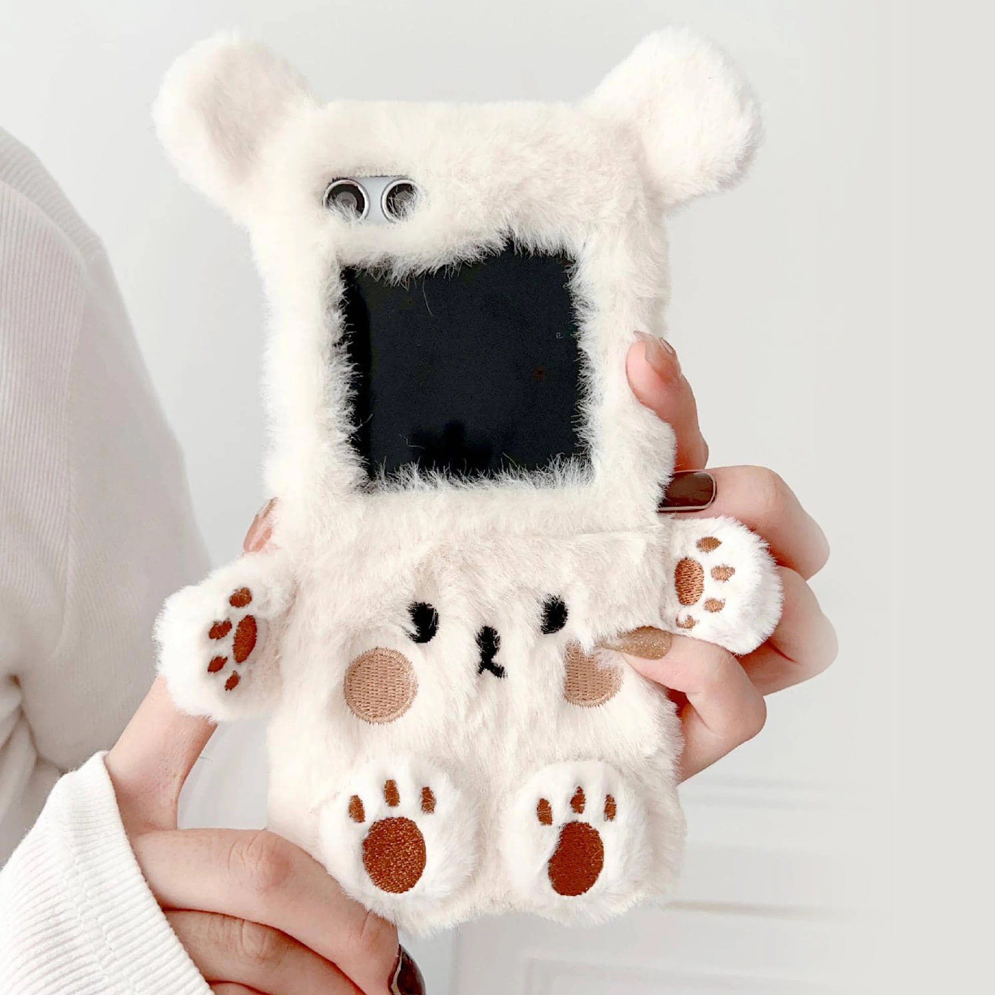 Color: WHITE, Size: Samsung Galaxy Z Flip 3 - Cartoon three-dimensional bear plush folding phone case for Samsung Galaxy Z Flip 3 4 5 all-inclusive plush folding phone case