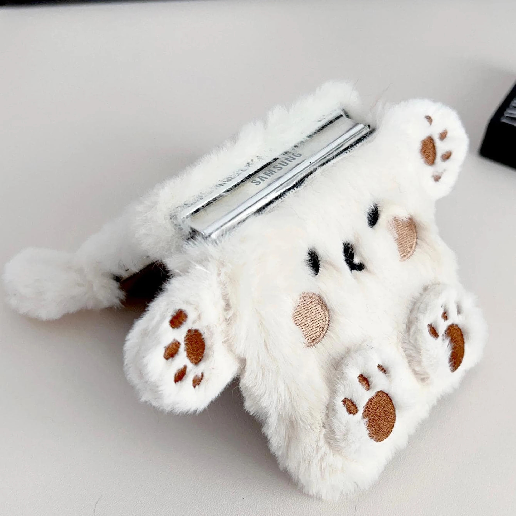 Color: WHITE, Size: Samsung Galaxy Z Flip 3 - Cartoon three-dimensional bear plush folding phone case for Samsung Galaxy Z Flip 3 4 5 all-inclusive plush folding phone case