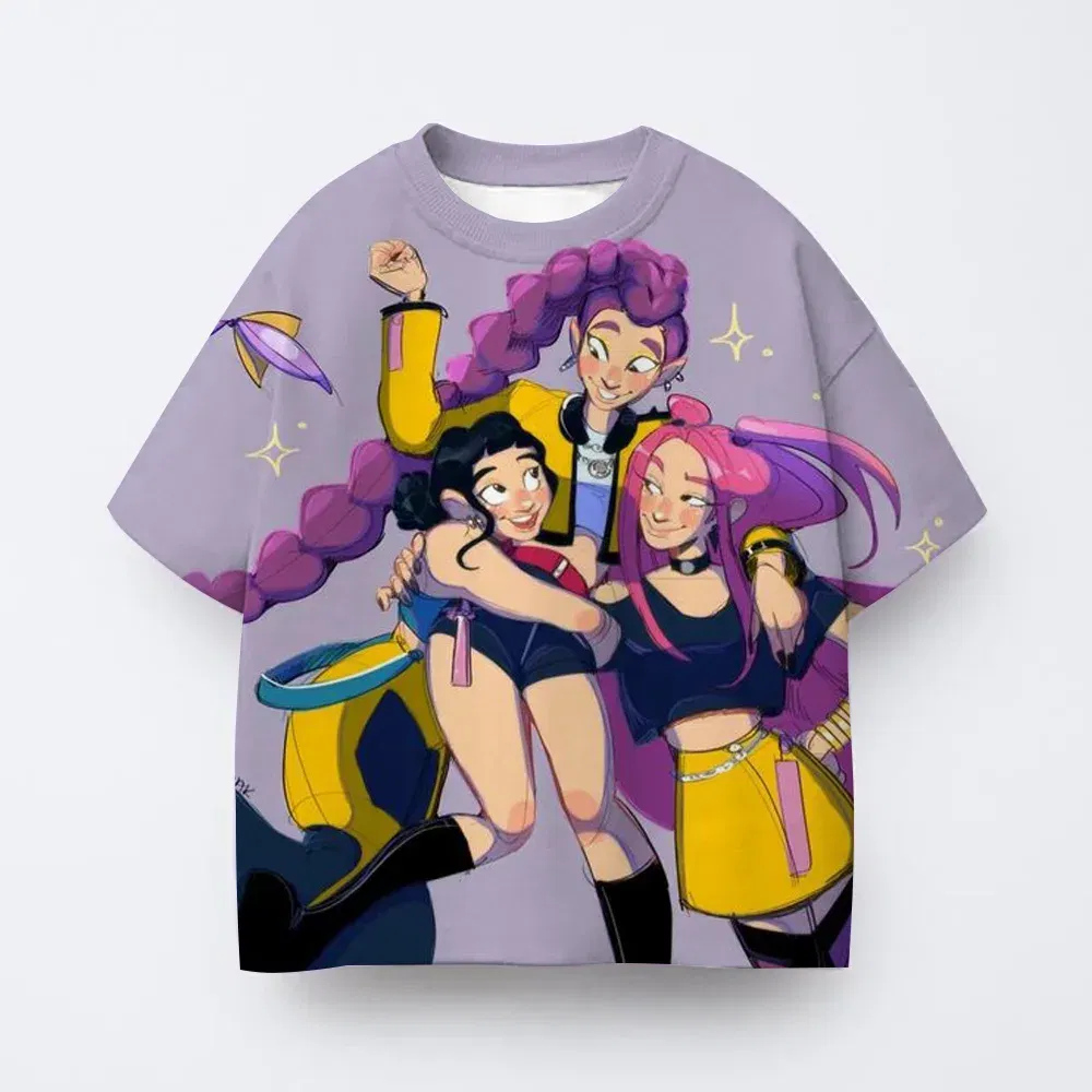 Color: green, Kid Size: 5 - Toddler Girl Clothes Kpop Demon Hunters Cartoon Tee Shirt Funny Gift for Fans Harajuku Cool Kids T-shirts Cotton Summer Tops