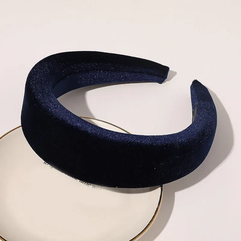 Color: Navy Blue - 2020 New Padded Headbands for Women Wide Bezel Hairbands Thick Velvet Hair Hoop Girls Sponge Non-slip Hairband Hair Accessories