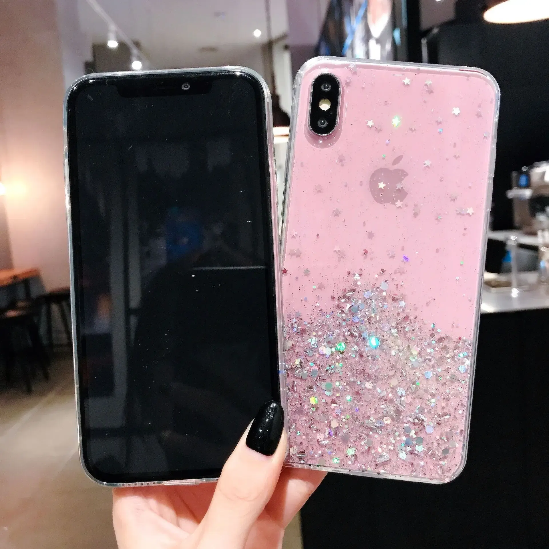 Color: black, Compatible-Phone Models: For iPhone 13 Pro - 16 Pro Max, Epoxy Resin Case, iPhone 15 Case with Sequins, Epoxy Case, iPhone 14 Case, Glitter Girls Designs, 13 Pro Max, 15Pro