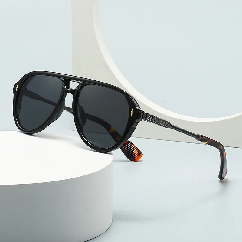 Lenses Color: Beige, Frame Color: other - SHAUNA Retro Double Bridges Pilot Men Sunglasses Fashion Brand Designer Shades UV400 Trending Rivets Women Luxury Sun Glasses