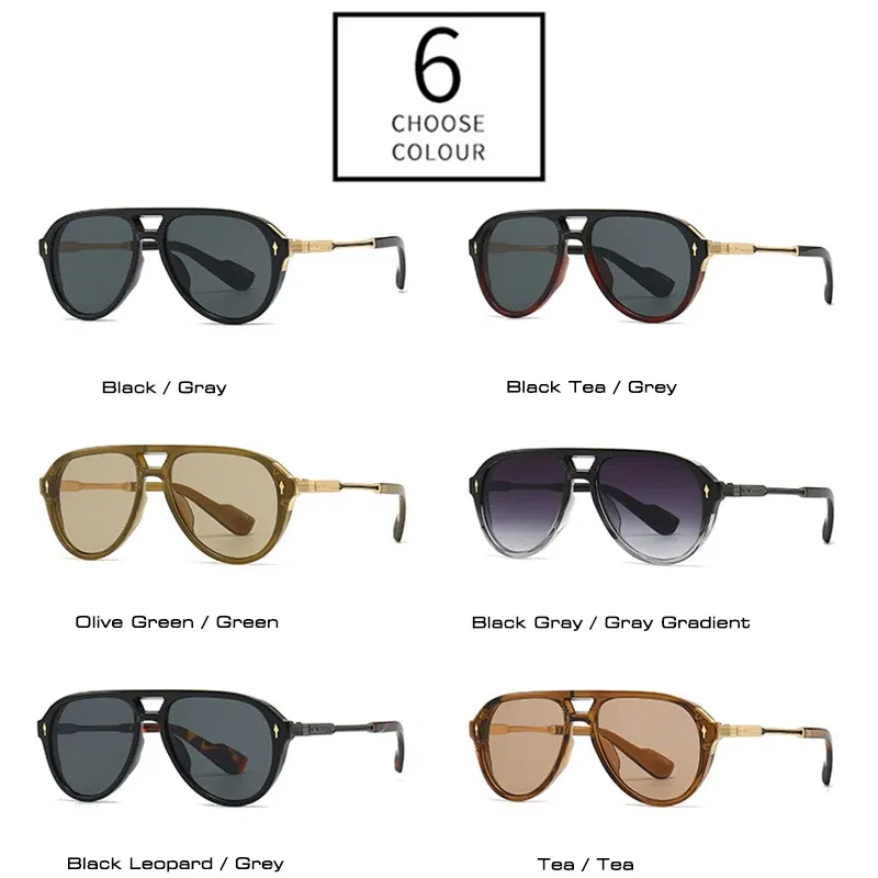 Lenses Color: Beige, Frame Color: other - SHAUNA Retro Double Bridges Pilot Men Sunglasses Fashion Brand Designer Shades UV400 Trending Rivets Women Luxury Sun Glasses