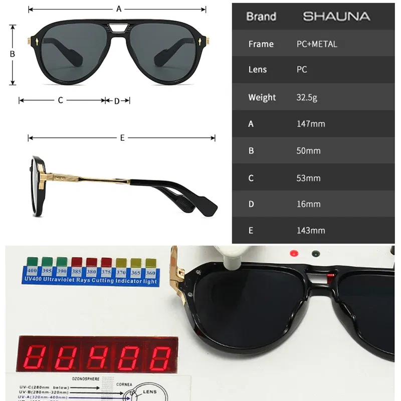 Lenses Color: Beige, Frame Color: other - SHAUNA Retro Double Bridges Pilot Men Sunglasses Fashion Brand Designer Shades UV400 Trending Rivets Women Luxury Sun Glasses