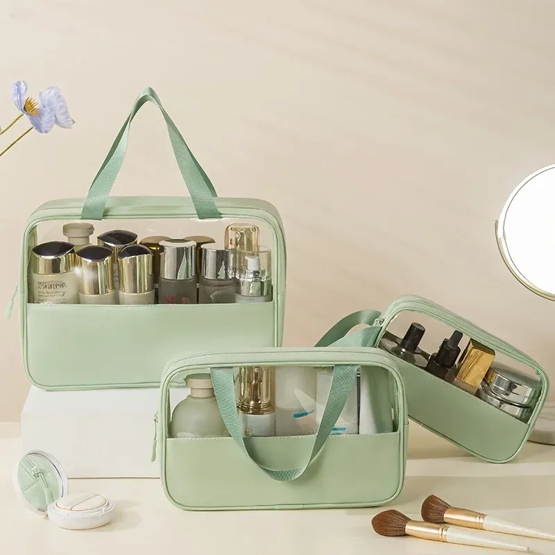 Color: Blue, Ships From: CHINA - 3 Pcs Portable Transparent Cosmetic Bag Set, Makeup Organizer Bags With Zipper And Handle, Fashionable Women's Travel Toiletry