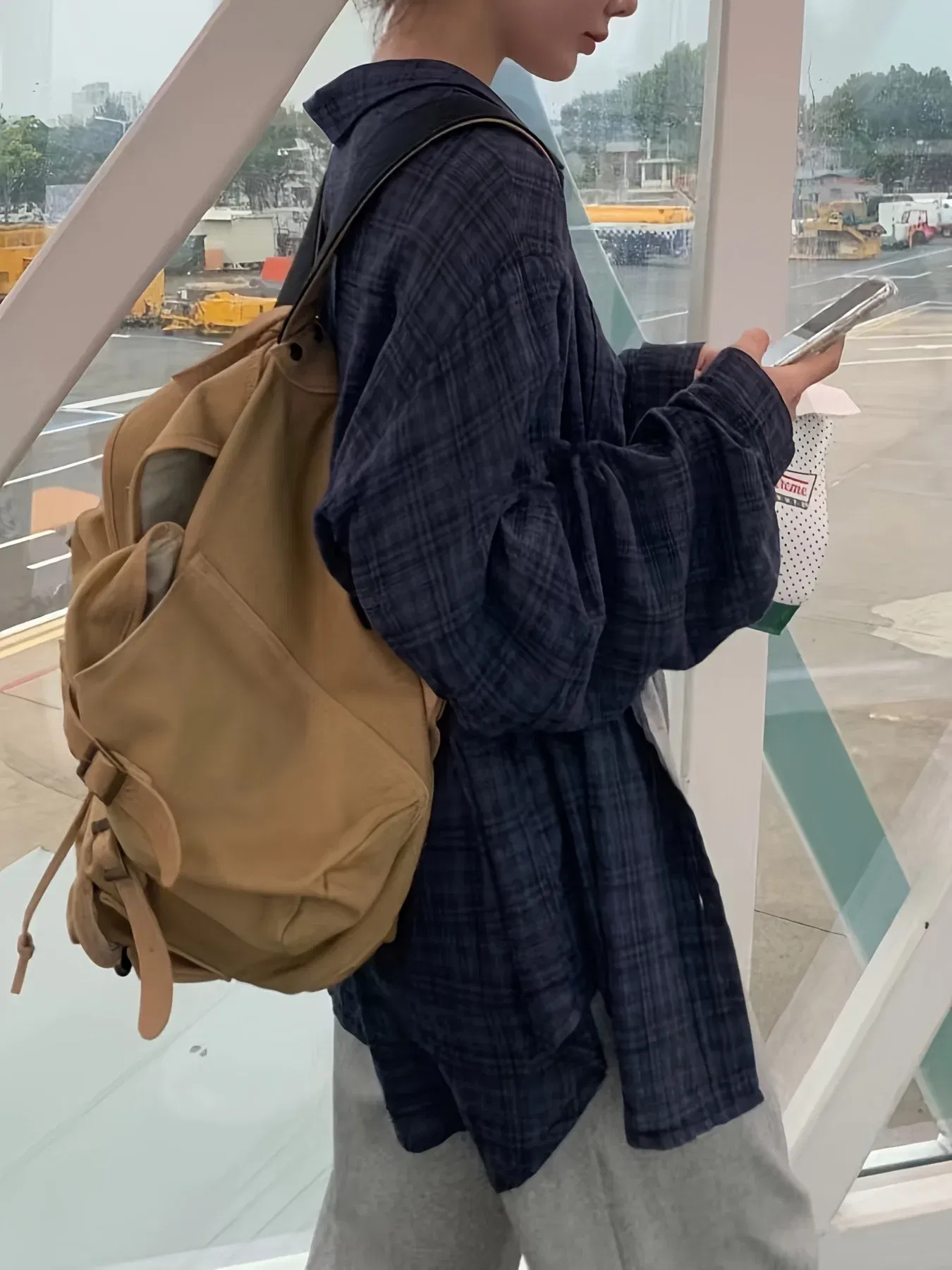 Color: Orange, Size: 1XL - 2025 Large Size Women's Navy Blue Plaid Loose Outside The Spring and Summer Travel Essential Sunscreen Shirt Thin Coat