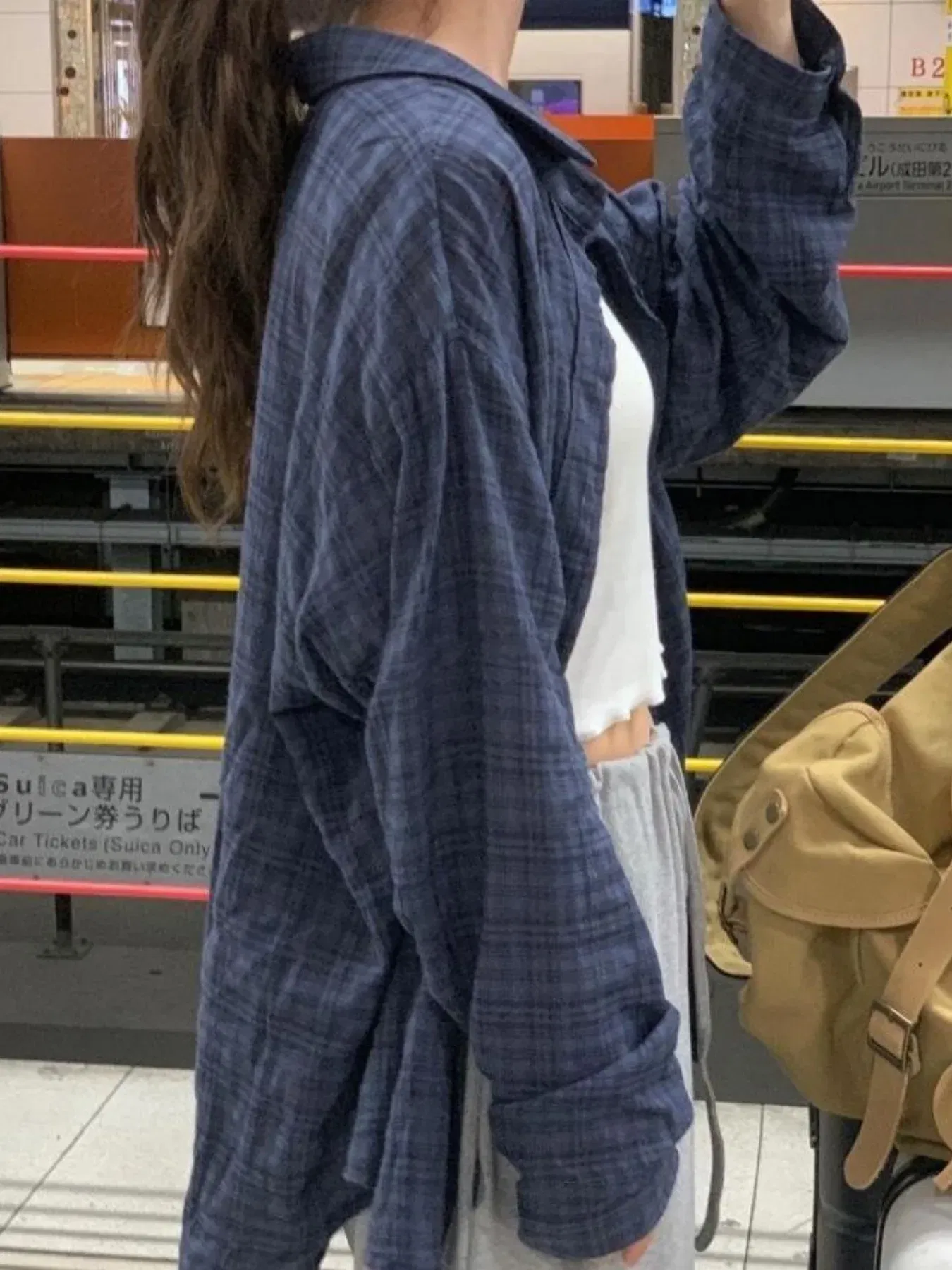 Color: Orange, Size: 1XL - 2025 Large Size Women's Navy Blue Plaid Loose Outside The Spring and Summer Travel Essential Sunscreen Shirt Thin Coat