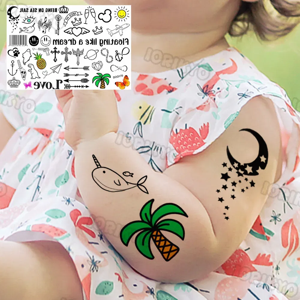 Color: PURPLE - Funny Whale Tree Temporary Tattoo For Child Boy Face Neck Girls Son Daughter Fake Moon Tattoos Sticker Cartoon Transfer Tatoos