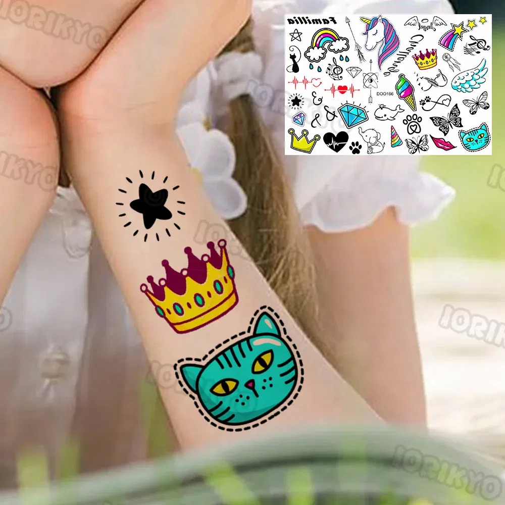 Color: PURPLE - Funny Whale Tree Temporary Tattoo For Child Boy Face Neck Girls Son Daughter Fake Moon Tattoos Sticker Cartoon Transfer Tatoos