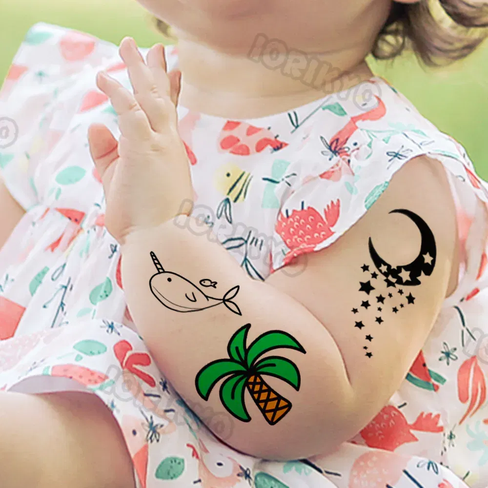 Color: PURPLE - Funny Whale Tree Temporary Tattoo For Child Boy Face Neck Girls Son Daughter Fake Moon Tattoos Sticker Cartoon Transfer Tatoos