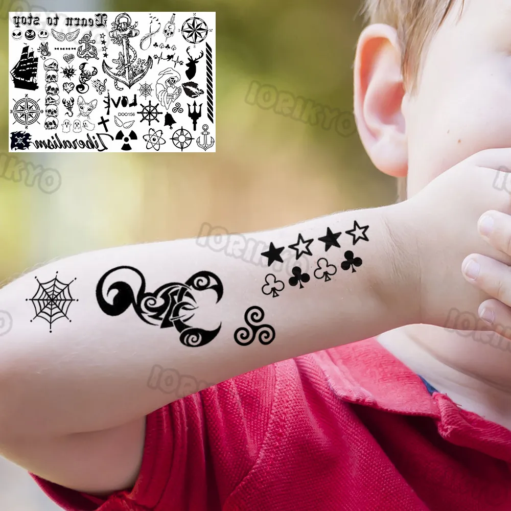 Color: PURPLE - Funny Whale Tree Temporary Tattoo For Child Boy Face Neck Girls Son Daughter Fake Moon Tattoos Sticker Cartoon Transfer Tatoos
