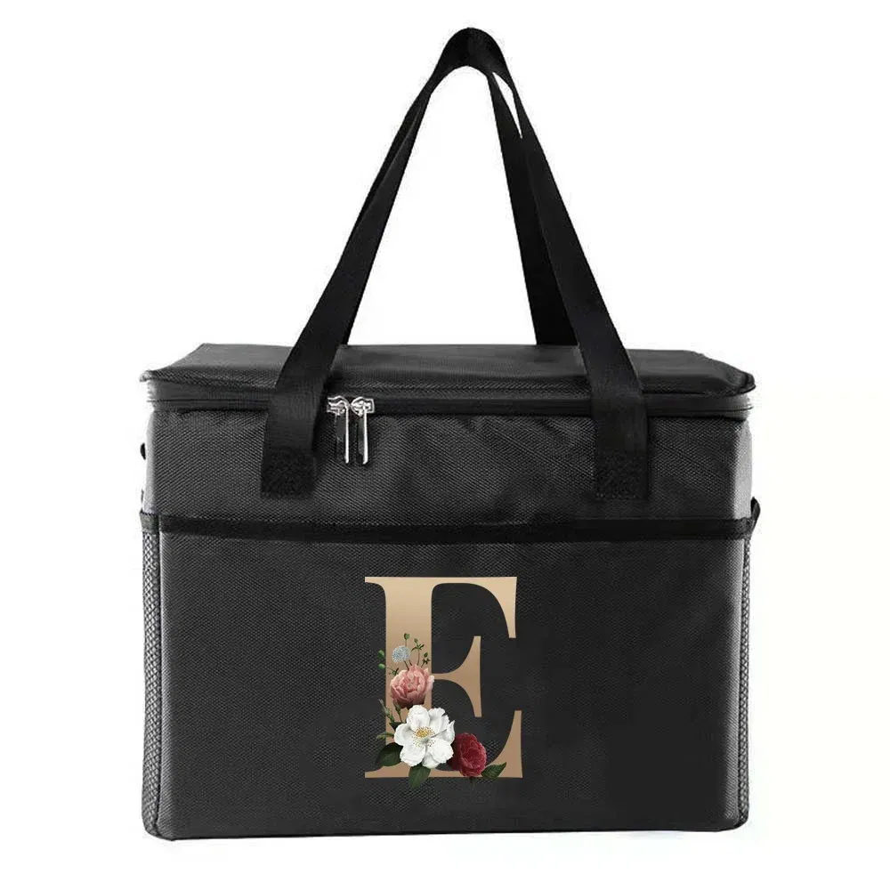 Color: Clear - Thermal Bag Portable Lunch Bags Insulated Cooler Bag Food Bento Bags Printing Gold Letter Series Travel Picnic Storage Ice Bags