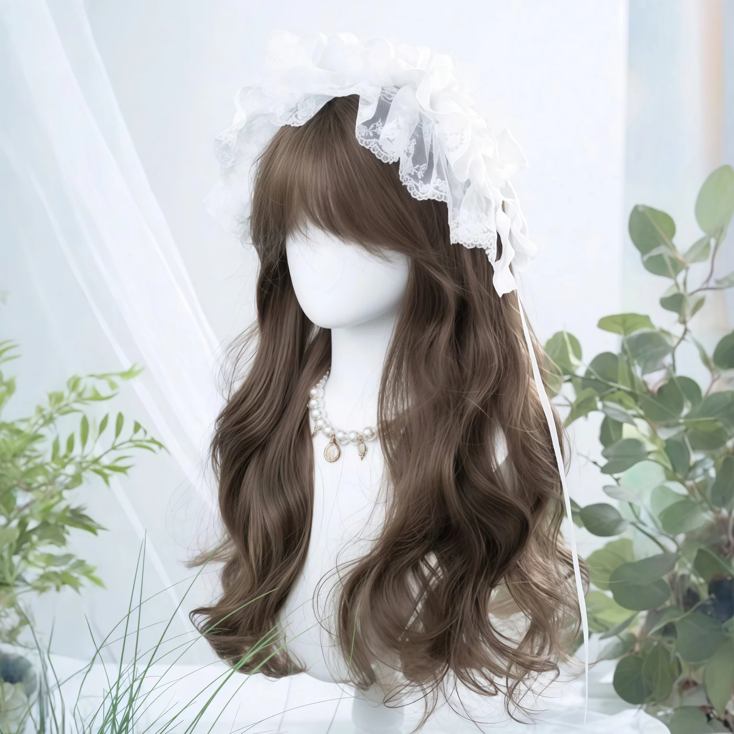 Synthetic heat-resistant wig, black-brown curly hair with bang suitable for daily wear, birthdays ,heat-resistant fiber