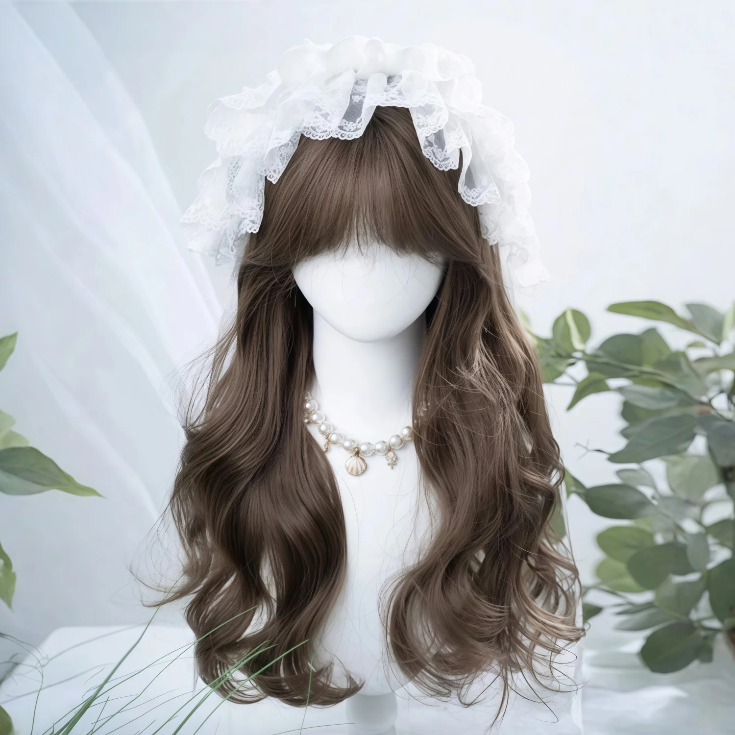Synthetic heat-resistant wig, black-brown curly hair with bang suitable for daily wear, birthdays ,heat-resistant fiber