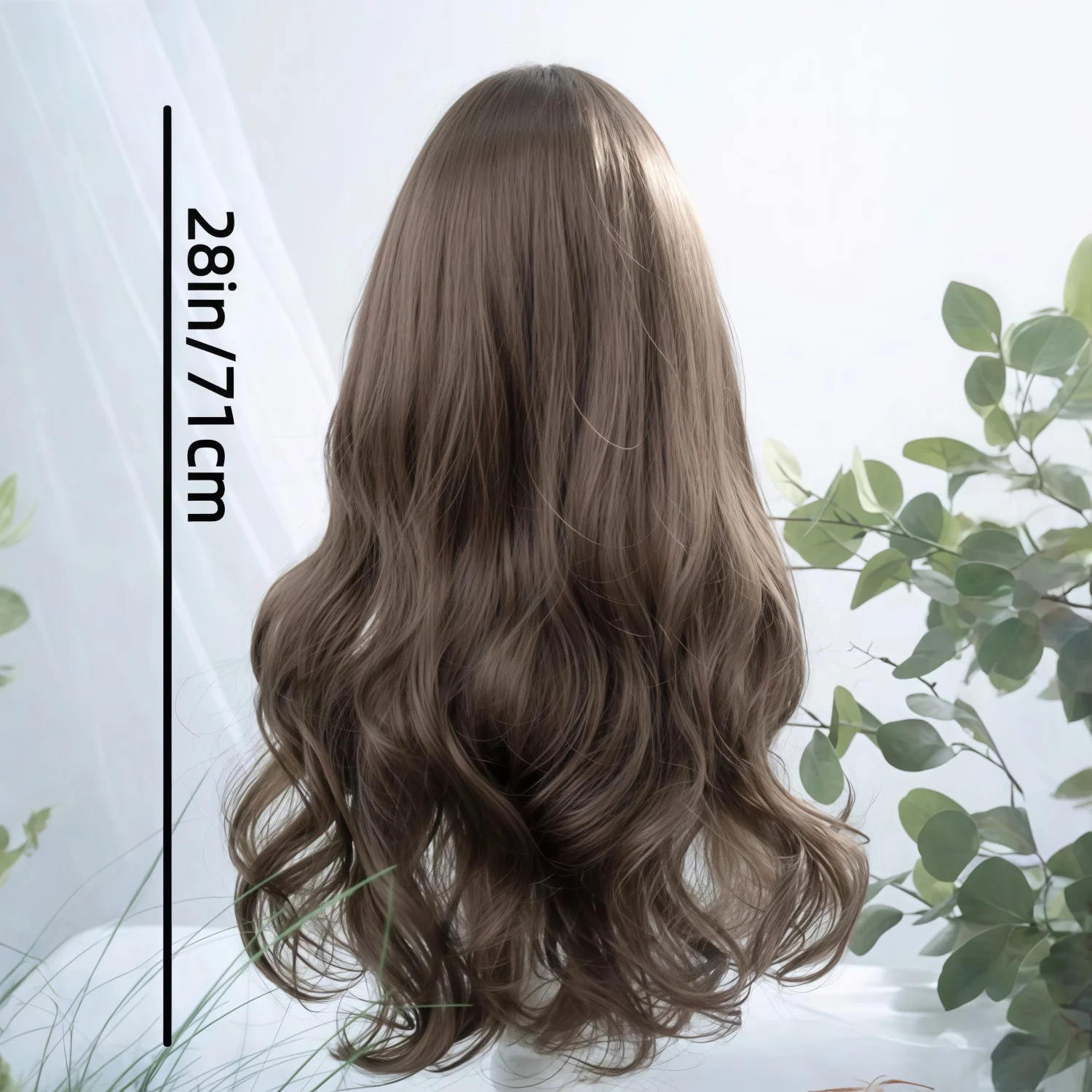 Synthetic heat-resistant wig, black-brown curly hair with bang suitable for daily wear, birthdays ,heat-resistant fiber