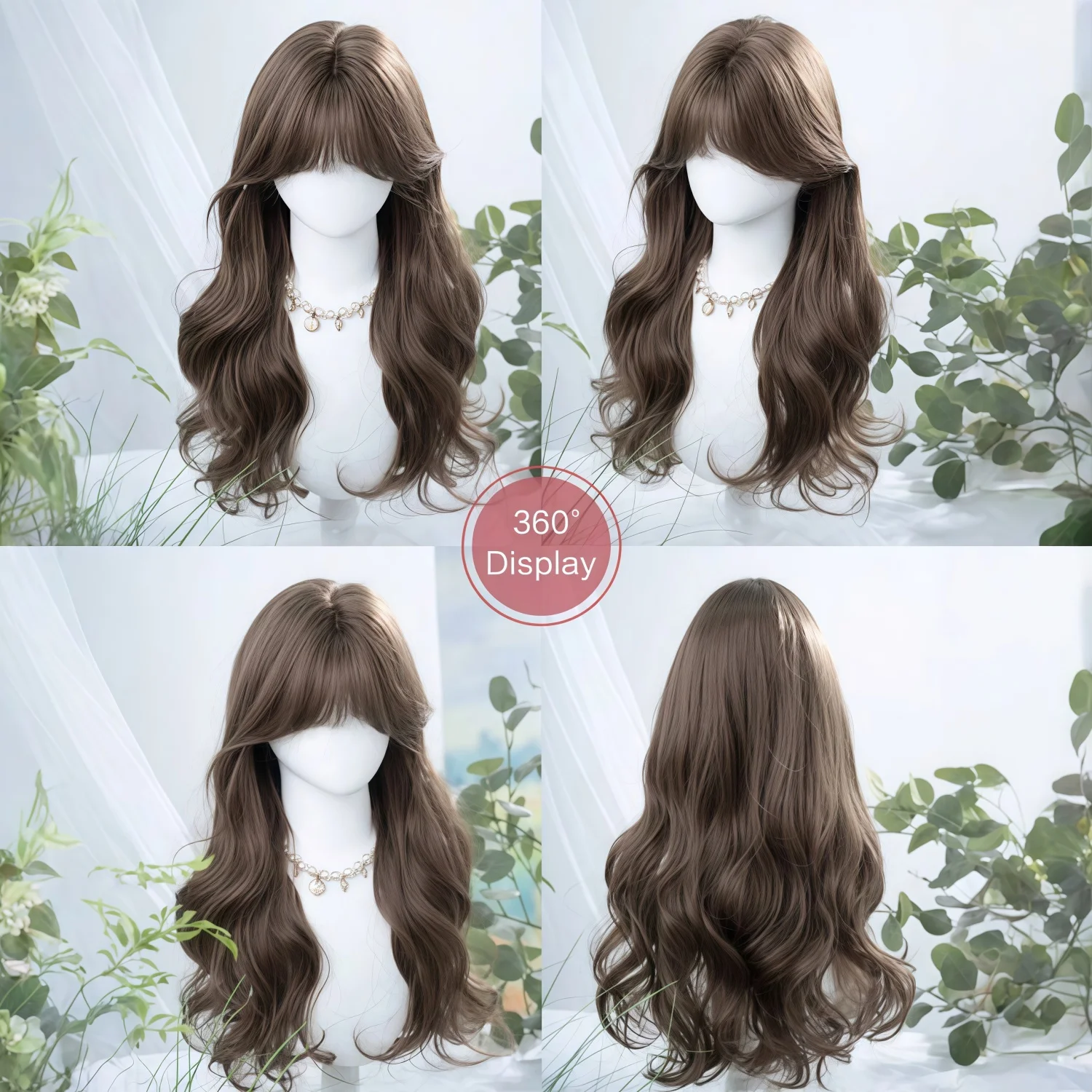 Synthetic heat-resistant wig, black-brown curly hair with bang suitable for daily wear, birthdays ,heat-resistant fiber
