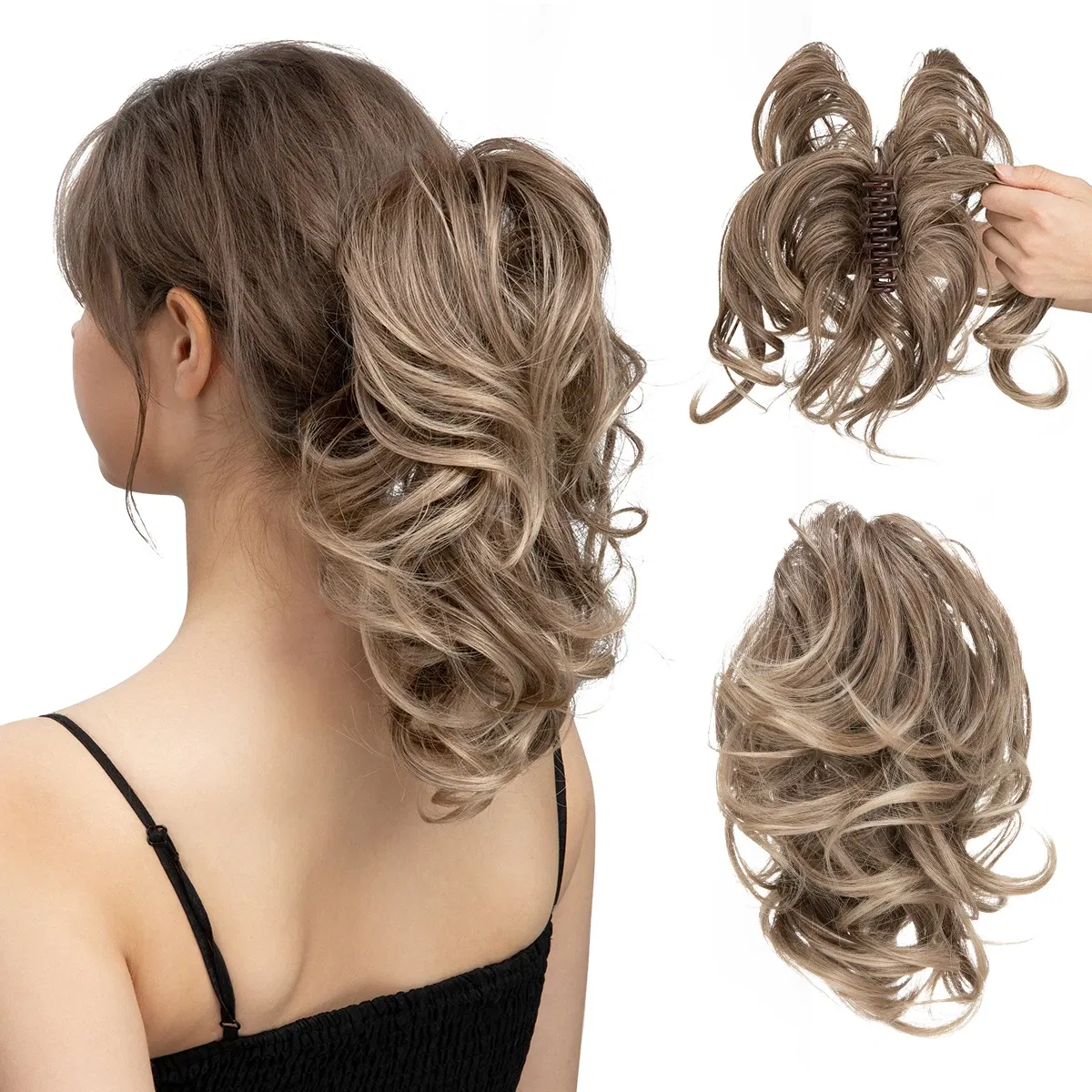 Color: P1B/27, Bulk Buy: 1pc - Synthetic Diy Claw Clip In Ponytail Hair Extensions Hairpiece Hair Bun Fake Black Blonde Natural Hair False Pigtail for Women