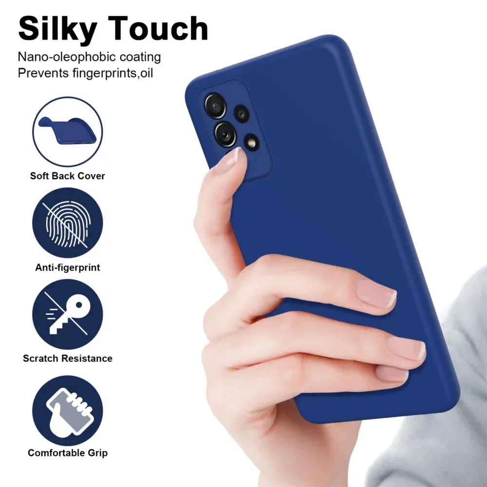 Color: Light purple, Material: Denim - Solid Silicone Protect Case For Samsung Galaxy A13 A23 A33 A53 A73 A12 A22 A32 A52 A52S A72 A04 A04S A14 A24 4G A34 A54 Cover