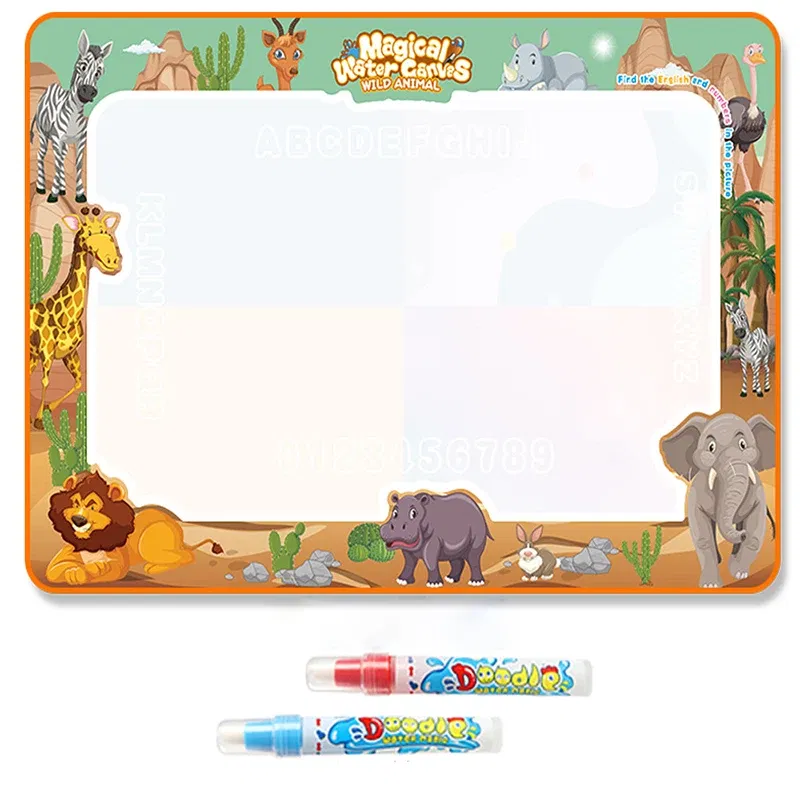 Color: Pink - Magic Water Drawing Mat Coloring Doodle Mat with Reusable Magic Pens Montessori Toys Painting Board Educational Toys for Kids