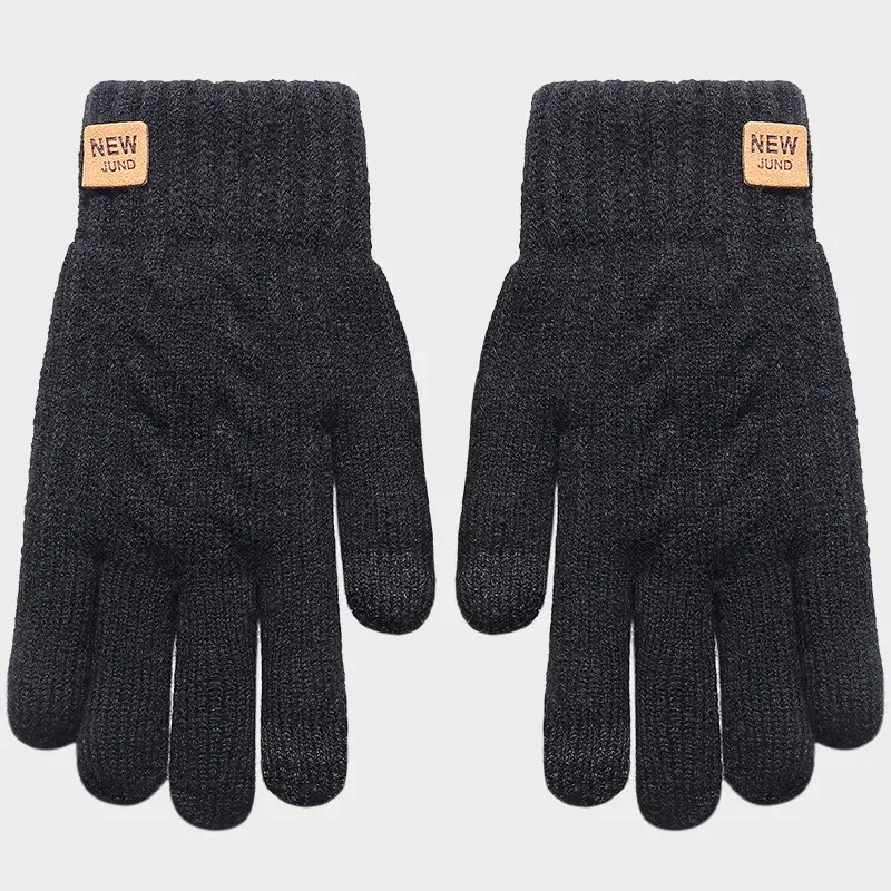Color: Navy Blue, Gloves Size: One Size - Wholesale Fleece Lined Fashion Warm Black Cable Knitted Winter Touch Screen Gloves