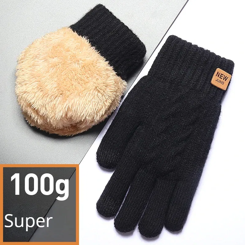 Color: Navy Blue, Gloves Size: One Size - Wholesale Fleece Lined Fashion Warm Black Cable Knitted Winter Touch Screen Gloves