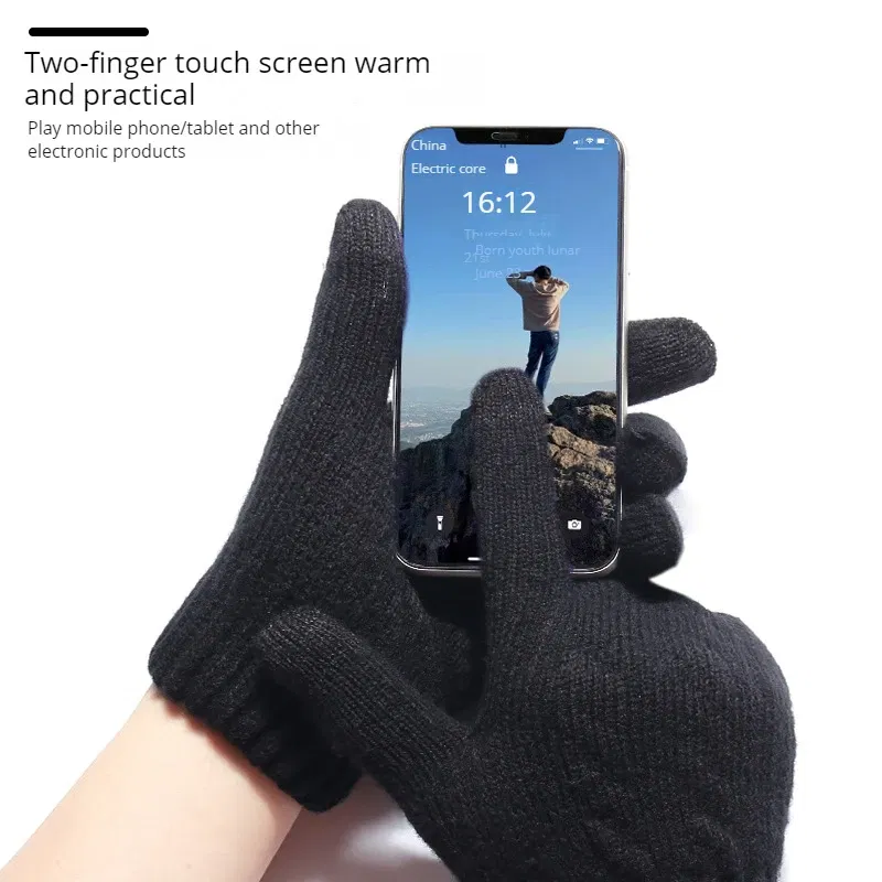 Color: Navy Blue, Gloves Size: One Size - Wholesale Fleece Lined Fashion Warm Black Cable Knitted Winter Touch Screen Gloves