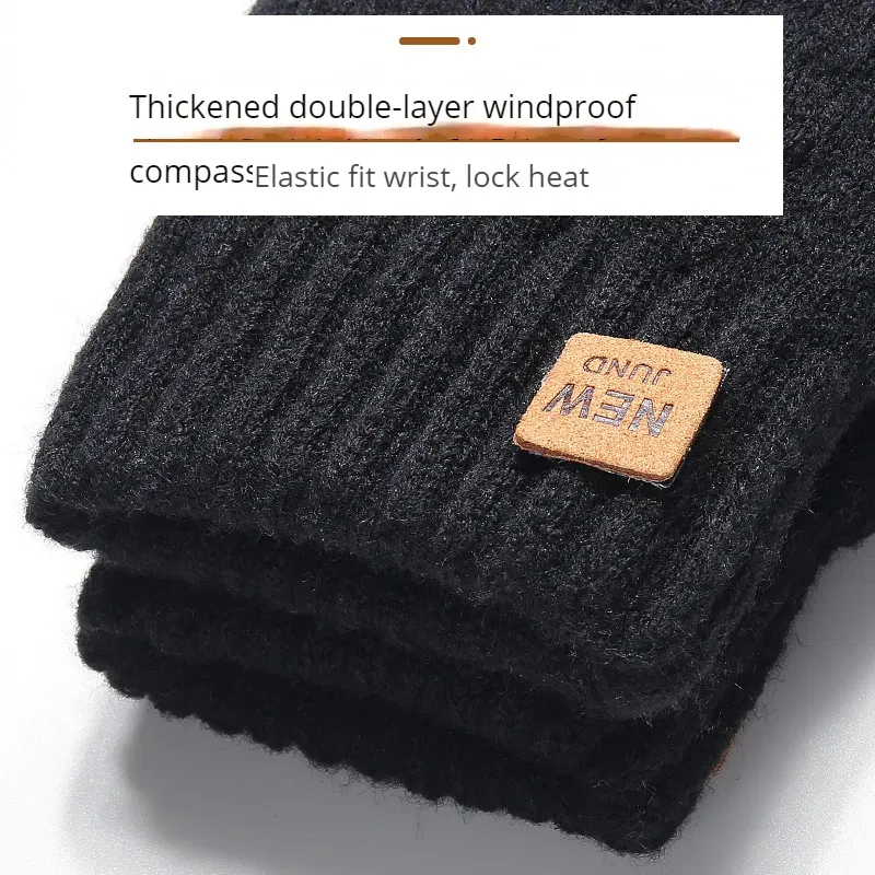 Color: Navy Blue, Gloves Size: One Size - Wholesale Fleece Lined Fashion Warm Black Cable Knitted Winter Touch Screen Gloves