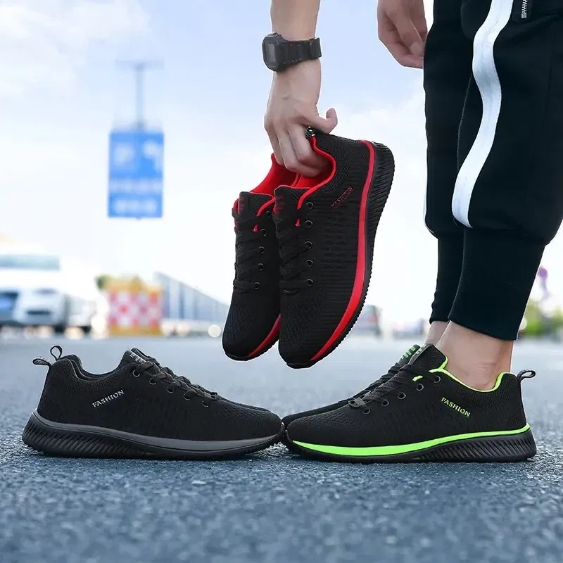 Shoe Size: 42, Color: Red - Men Casual Sneakers High Quality Male Sneakers Breathable Fashion Gym Light Walking Casual Shoes