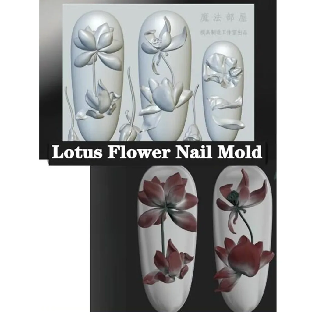 Color: Burgundy - 1pc Marine Jellyfish Lace Ice Flowers 3D Acrylic Nail Mold Nail Art Silicone Stamping Plates Nail Accessories