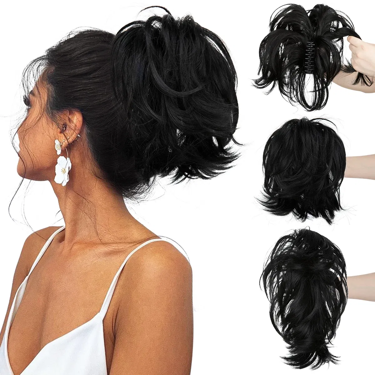 Color: T1B/613, Bulk Buy: 1pc - Synthetic Claw Clip In Ponytail Hair Extensions Diy Hairpiece Hair Bun Fake Blonde Hair False Pigtail for Women