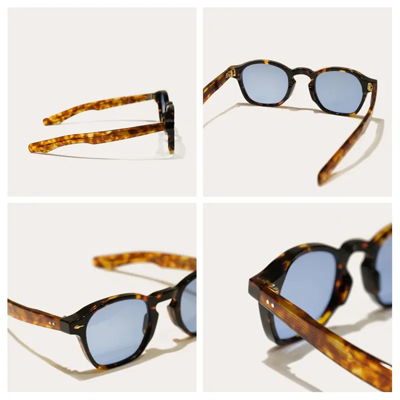 Jacques Brand Thick Acetate Square Men's Sunglasses Women's UV400 Anti-Ultraviolet Sun Glasses Top Quality Frame Blue Green Lens