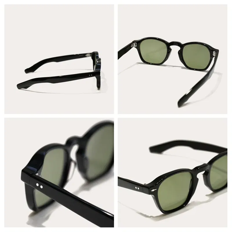 Jacques Brand Thick Acetate Square Men's Sunglasses Women's UV400 Anti-Ultraviolet Sun Glasses Top Quality Frame Blue Green Lens